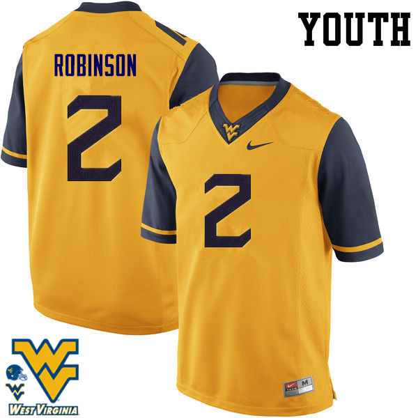 NCAA Youth Kenny Robinson West Virginia Mountaineers Gold #2 Nike Stitched Football College Authentic Jersey MH23D36LM